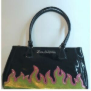 Lux de Ville Black Bag with Green and Pink Flame Design